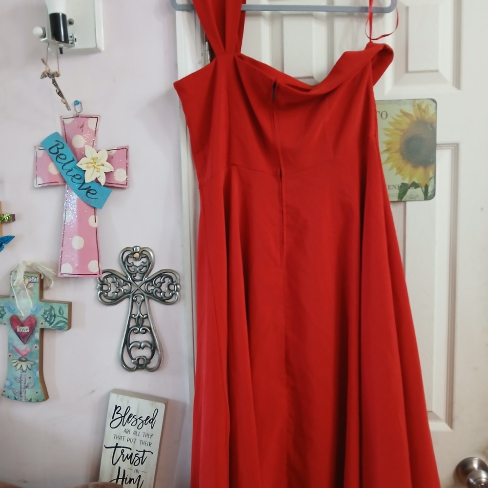 Tatyana Bettie Page Size 4x Red One Shoulder Swing Dress White Button UNICORN - Picture 6 of 12